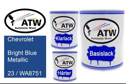 Chevrolet, Bright Blue Metallic, 23 / WA8751: 1L Lackdose + 1L Klarlack + 500ml Härter - Set, von ATW Autoteile West.